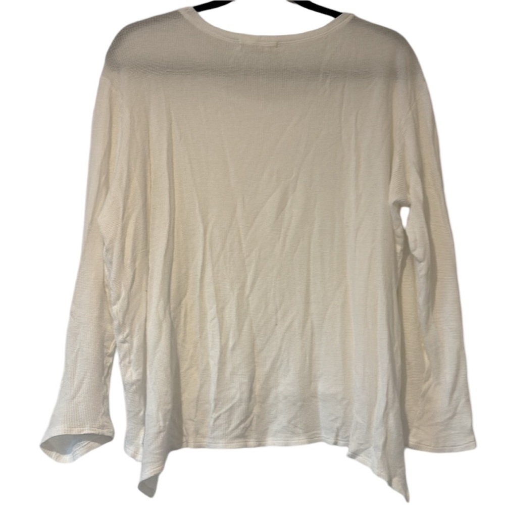 Joah Brown White Waffle Knit Oversized Slouchy Long Sleeve Shirt - Picture 2 of 4